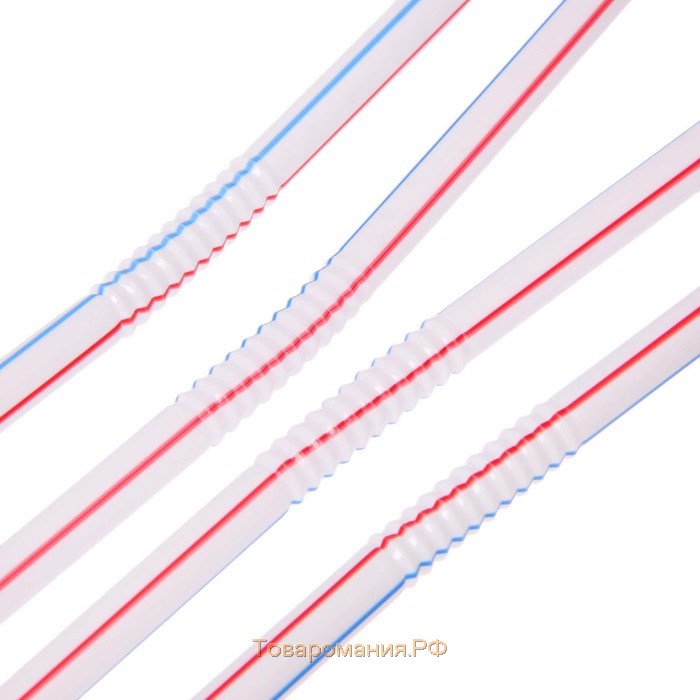 Трубочки одноразовые для коктейля, 21 см, d=5 мм, 50 шт, с гофрой, в полоску