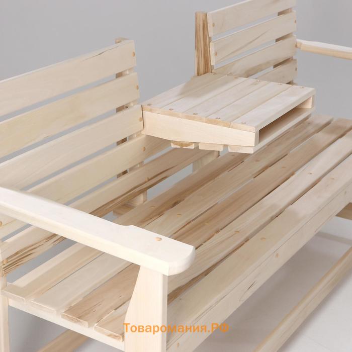 Скамейка, 160×60×90см, из липы, с выдвижным столиком, "Добропаровъ"