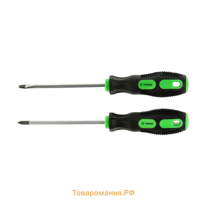 Набор отверток ТУНДРА, сатин, магнит, двухкомпонентные рукоятки, PH1 и SL5×100 мм, 2 шт.