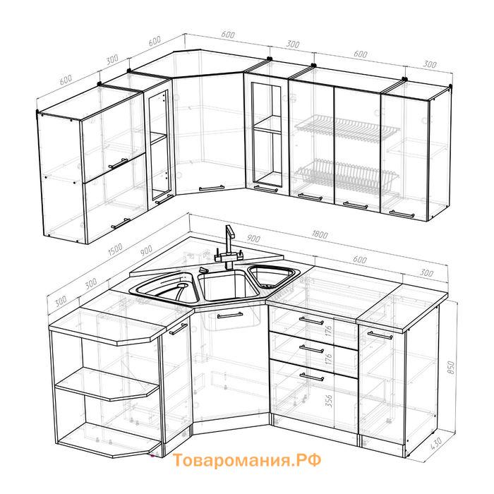 Кухонный гарнитур «Светлана оптима», 1500×1800 мм, цвет ясень шимо светлый/венге