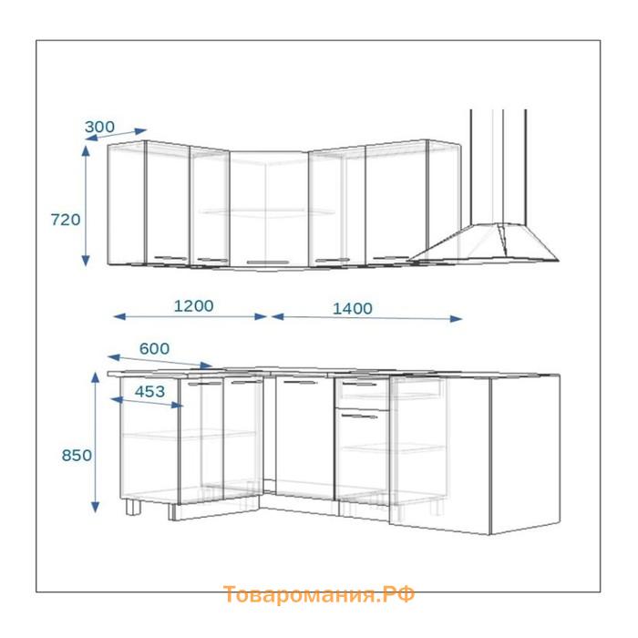 Кухонный гарнитур «Премьера 14», левый, 1200×1400 мм, цвет грецкий орех/берёза