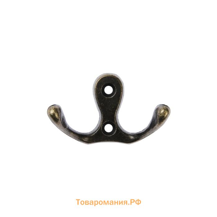 Крючок мебельный ТУНДРА TKd=003, двухрожковый, бронза, 25 шт.