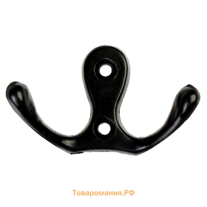 Крючок мебельный ТУНДРА TKd=003, двухрожковый, черный, 5 шт.