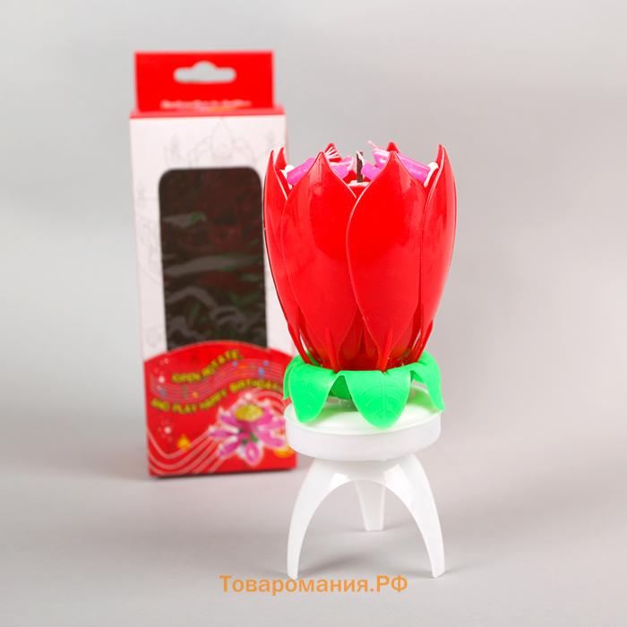 Свеча для торта музыкальная "Тюльпан", крутящаяся, красная, 14,5×6 см