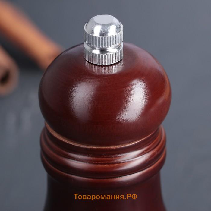 Мельница для специй , 13×4.5 см, металлический механизм, коричневая