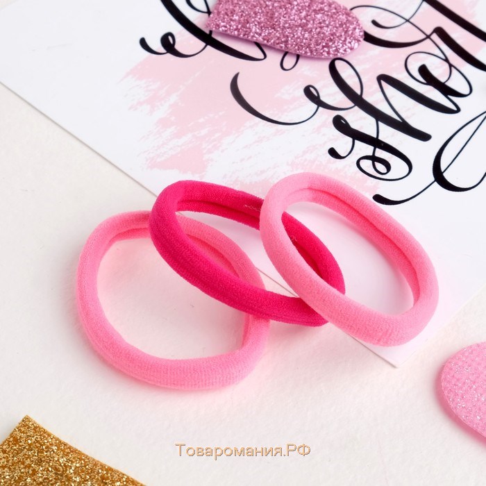 Резинка для волос "Трио" (набор 3 шт) единорог, 5,5 см, розовый