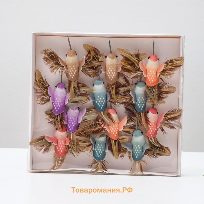 Птички для декора и флористики, на прищепке, МИКС, пластиковая, 1 шт., 8×8 см