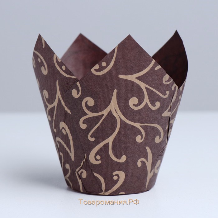 Форма для выпечки "Тюльпан", коричневый, золотые лилии, 5 х 8 см