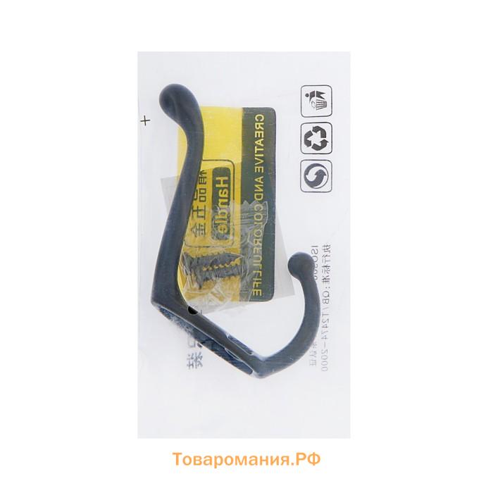 Крючок мебельный ТУНДРА TKd=015, двухрожковый, черный