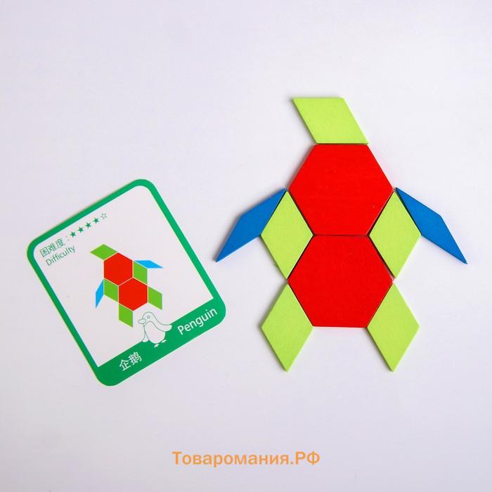 Танграм «Геометрический пазл», 24.5×21.3×4 см, 24 карточки, 155 деталей