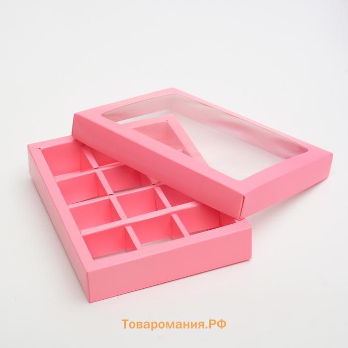 Коробка для конфет, 12 шт., розовая, 19×15×3.5 см