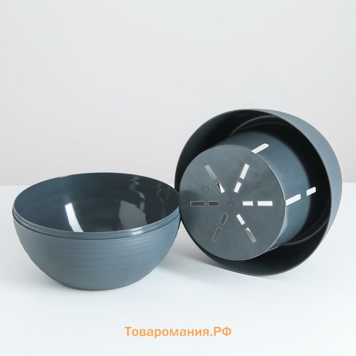 Горшок для цветов с поддоном «Япония», 2 л, пластиковый, графитовый
