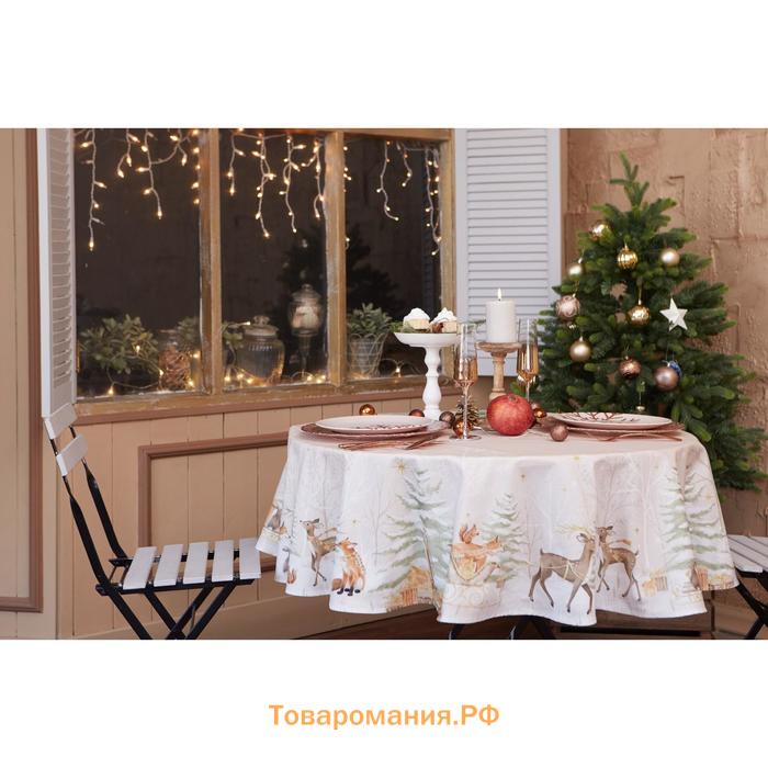 Скатерть новогодняя  Christmas forest d=215 +/- 3см с ГМВО, 100% хлопок, саржа 190 гр/м2