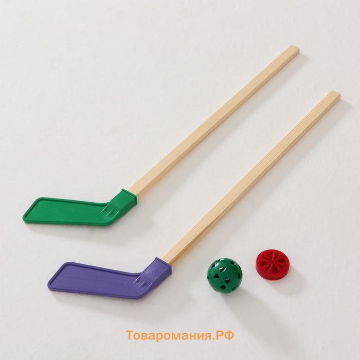 Набор для игры в хоккей (клюшка 2 шт., ворота 2 шт., шайба, мяч), цвет МИКС