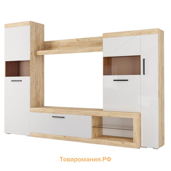 Гостиная «БАСТОН», 2805×2000×400 мм, дуб вотан/белый