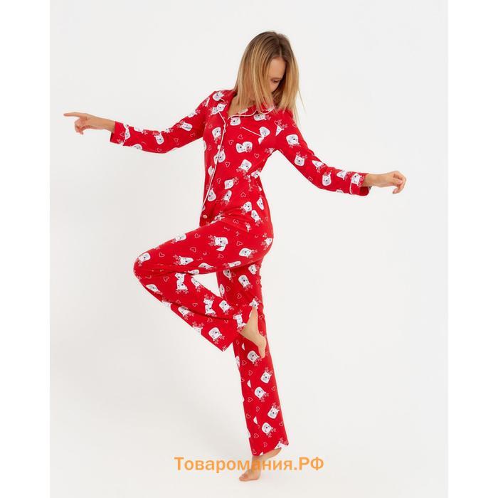 Пижама новогодняя женская (рубашка и брюки) KAFTAN Мишки, цвет красный, размер 52-54