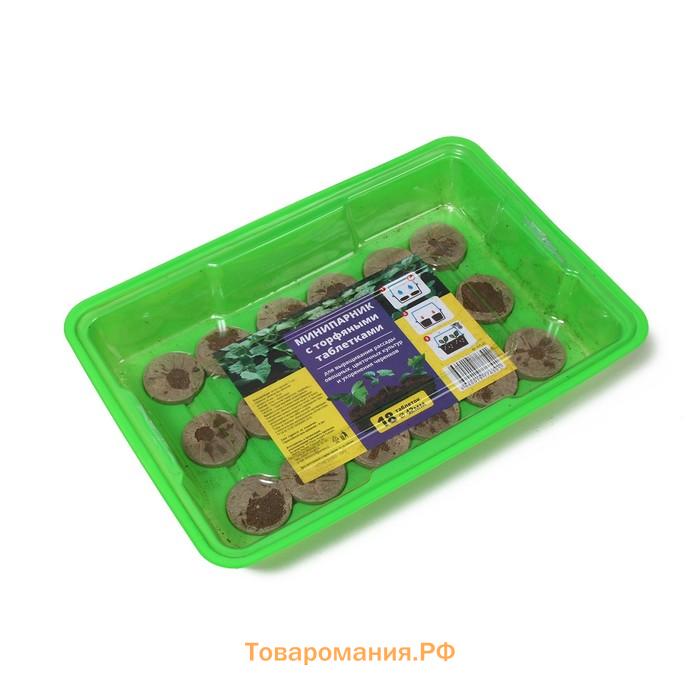 Мини-парник для рассады: торфяная таблетка d = 4,2 см (18 шт.), парник 36 × 25 см, зелёный