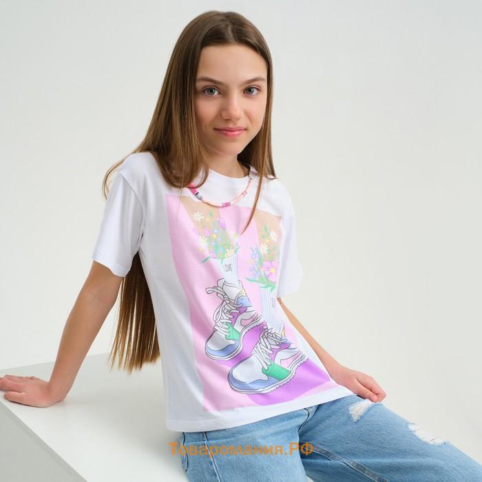 Футболка для девочки KAFTAN Selfie, рост 164-170 см, белая