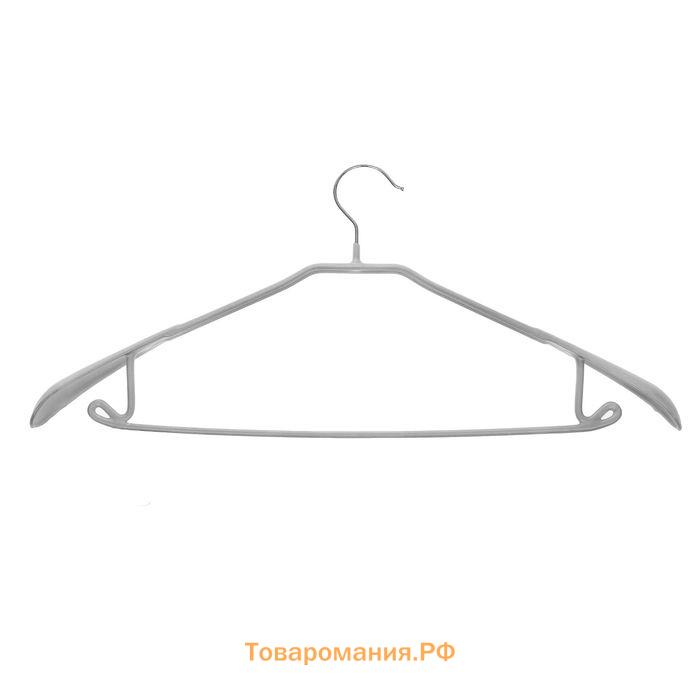 Плечики - вешалка для одежды , 44×20 см, широкие плечики, антискользящее покрытие, серые