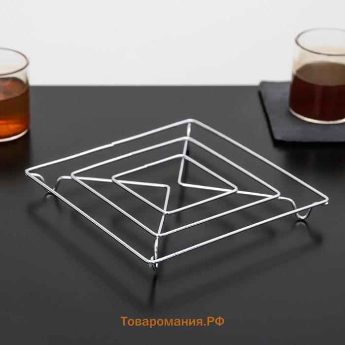 Подставка под горячее на ножках  «Квадрат», 14×14×2 см, цвет хром