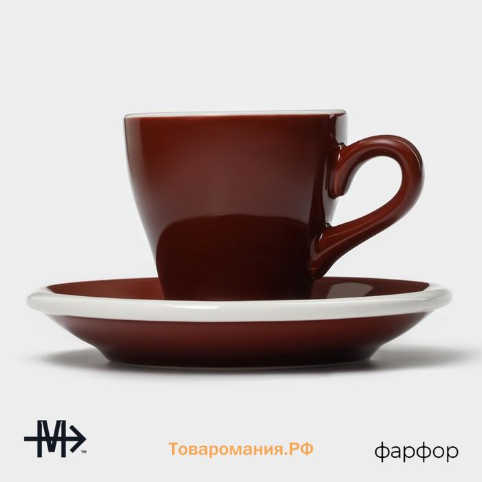 Кофейная пара Magistro Coffee time, чашка 80 мл, блюдце d=12,5 см, фарфор, коричневая