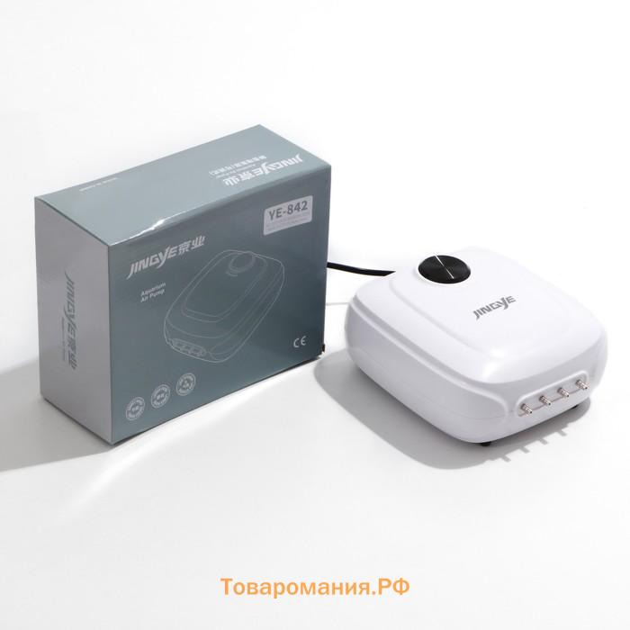 Компрессор для аквариума JINGYE YE-842, бесшумный, с регулировкой мощности,4 x 4,5 л/мин,12Вт 99336