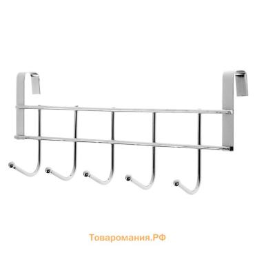 Вешалка на дверцу толщиной 2 см,  «Блеск», 5 крючков, 24.5×10×6 см, хром