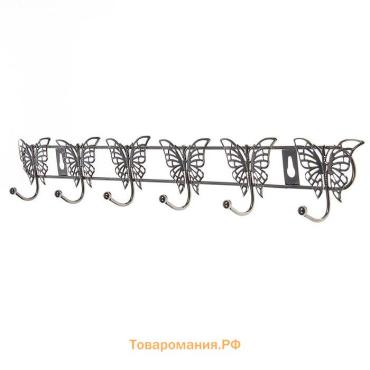 Вешалка настенная  «Бабочки», 6 крючков, 41.5×6×3.5 см, чёрная