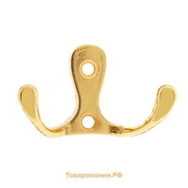 Крючок мебельный ТУНДРА TKd=005, двухрожковый, золото, 5 шт.