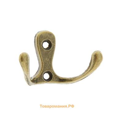 Крючок мебельный ТУНДРА TKd=005, двухрожковый, бронза, 5 шт.