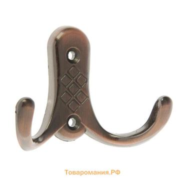 Крючок мебельный ТУНДРА TKd=024, двухрожковый, медь