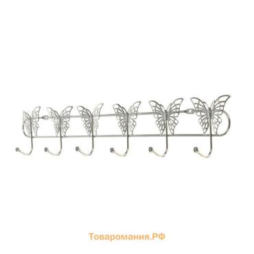 Вешалка настенная  «Бабочки», 6 крючков, 34.5×3×6.5 см, серебряная
