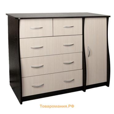 Комод для хранения Клик Мебель, с 5 выдвижными ящиками, с дверью, 1100×480×900 мм, цвет венге тёмный/венге светлый