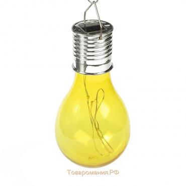 Садовый светильник на солнечной батарее «Лампочка жёлтая», 8 × 14 × 8 см, 5 LED, свечение белое