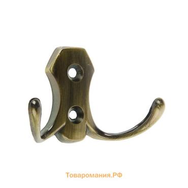 Крючок мебельный ТУНДРА TKd=007, двухрожковый, бронза