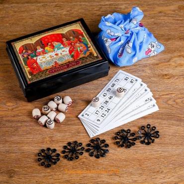 Лото русское, деревянное "Застолье", настольная игра, с бочонками