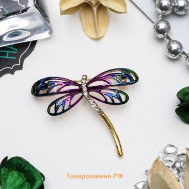 Брошь «Стрекозка» радужная, сине-фиолетовая в золоте