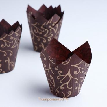 Форма для выпечки "Тюльпан", коричневый, золотые лилии, 5 х 8 см
