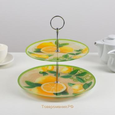 Этажёрка-фруктовница круглая  «Дольче», 2 яруса, d=25/20 см, стекло, жёлтая