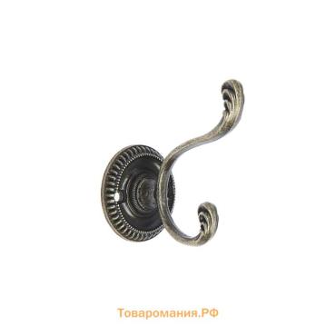 Крючок мебельный ТУНДРА TKd=018, двухрожковый, бронза, 10 шт.