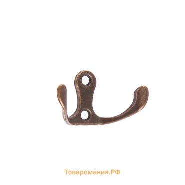 Крючок мебельный ТУНДРА TKd=004, двухрожковый, медь, 200 шт.