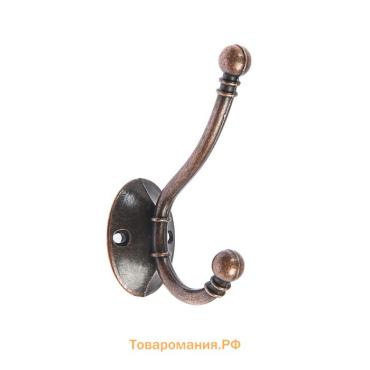 Крючок мебельный ТУНДРА TKd=021, двухрожковый, медь, 50 шт.
