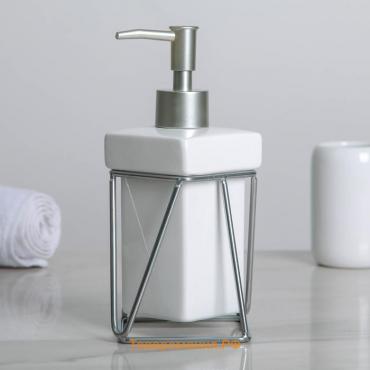 Дозатор для жидкого мыла на подставке SAVANNA «Геометрика», 250 мл, цвет белый
