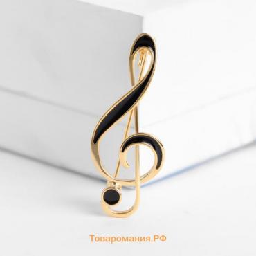 Брошь «Скрипичный ключ» классика, чёрная в золоте