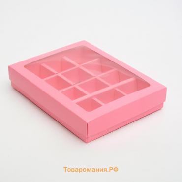 Коробка для конфет, 12 шт., розовая, 19×15×3.5 см