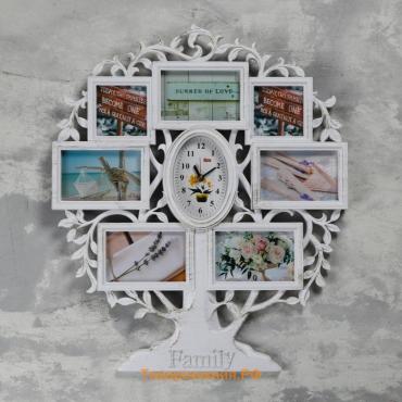 Фоторамка-коллаж на 7 фото с часами настенными Family, бесшумные, 51.5×60.5 см, от АА