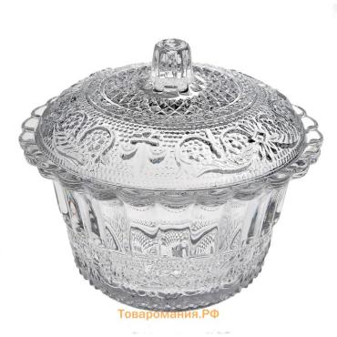 Сахарница Paşabahçe Konya, d=12 см, с крышкой, стекло, прозрачна