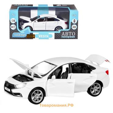 Машина металлическая «Lada Vesta седан», 1:24, цвет белый, открываются двери, капот, багаж, световые и звуковые эффекты
