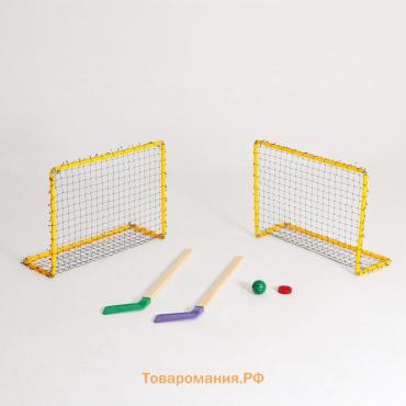 Набор для игры в хоккей (клюшка 2 шт., ворота 2 шт., шайба, мяч), цвет МИКС