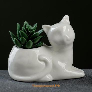 Горшок для цветов «Котёнок» керамический, 200 мл, 13×10.5×12.5 см, белый